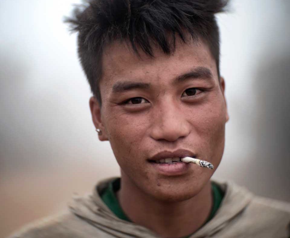 Laos Worker Smoker